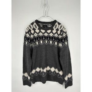 Lucky Brand Sweater Mens XL Gray Fair Isle Crewneck Wool Blend Pullover